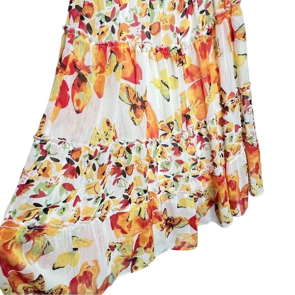 Figueroa & Flower Butterfly Midi Dress L Orange Smocked Peasant Tiered Cottage - Picture 5 of 13